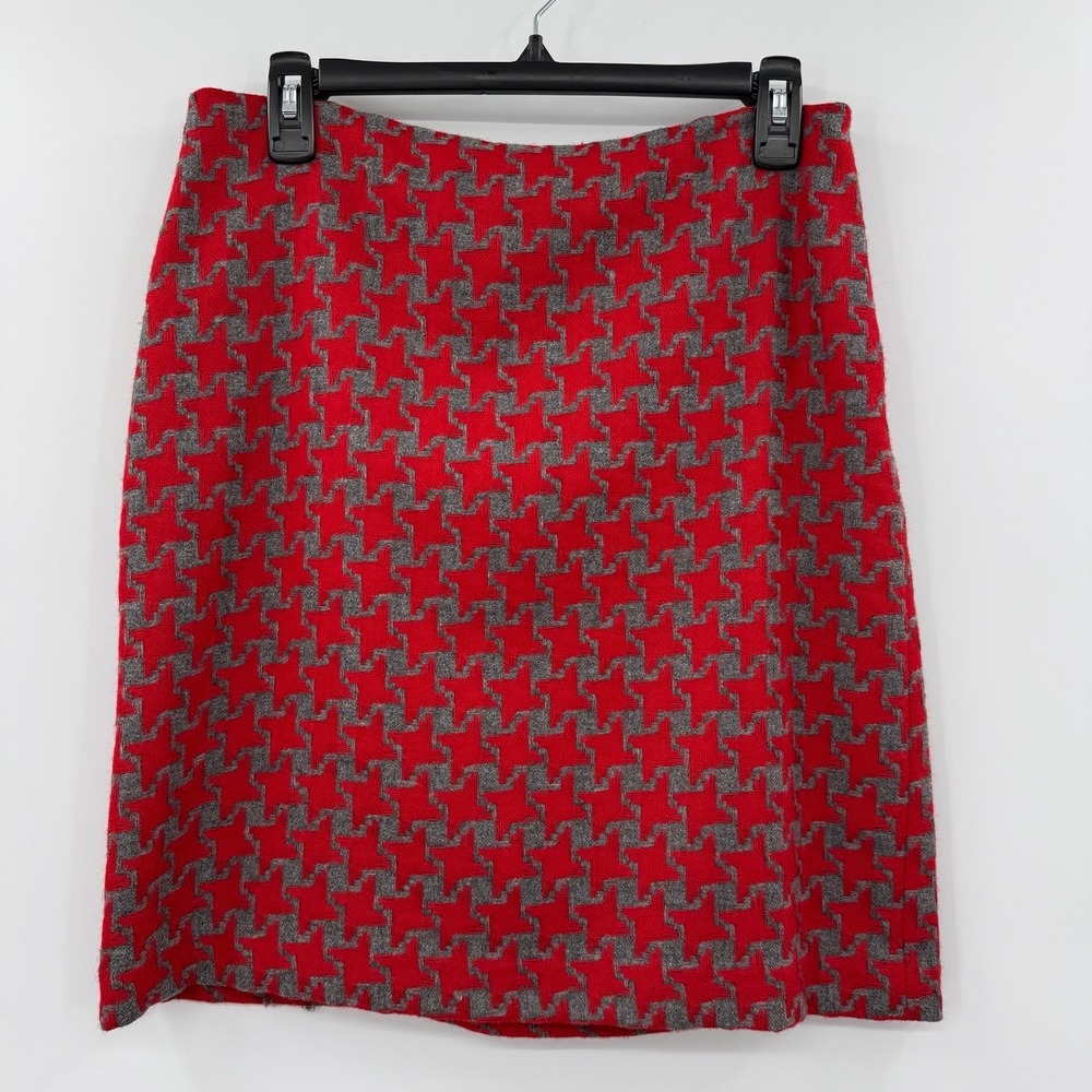Women's j. McLaughlin houndstooth red lined wool pencil skirt size 6
